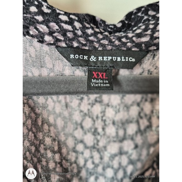 Rock & Republic Collared Short Sleeve Shirt Hi-Low Animal Print Size  XXL #p80-8 - Picture 2 of 10